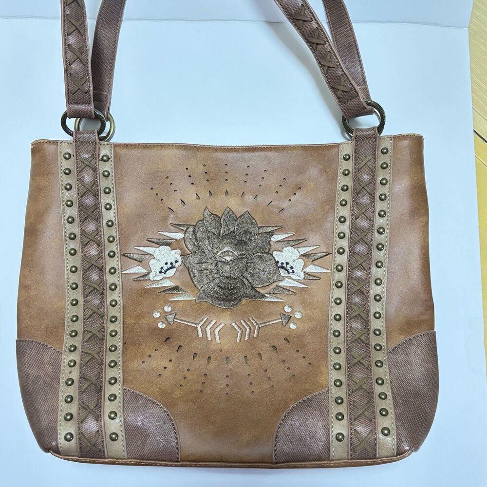 Catchfly Womens Ruby Handbag/ToteFlower Embroidery Studs SEE PICTURES